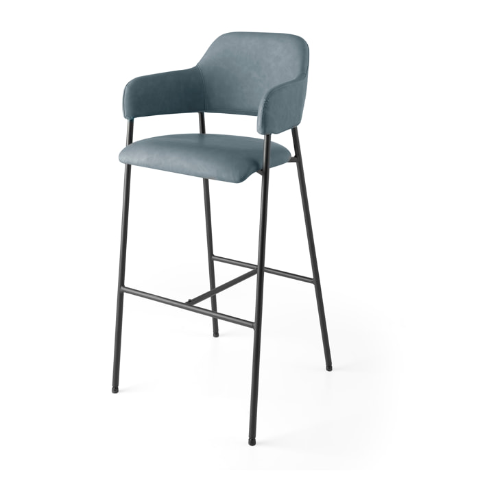 Set de 2 taburetes – Polipiel azul marino y base negra