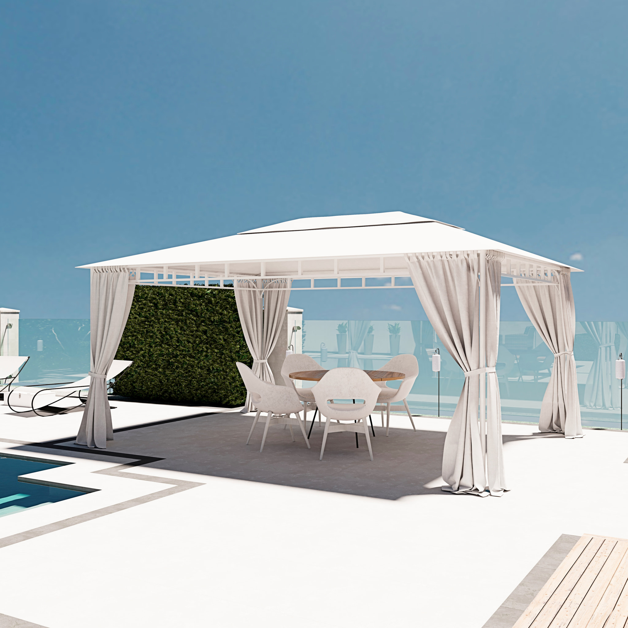 Gazebo Da Giardino 3x4 M Con Tende Laterali Richiudibili Struttura In Acciaio Robusto Copertura Impermeabile 180 g/m² 4 Teli Laterali Esterno Bianco