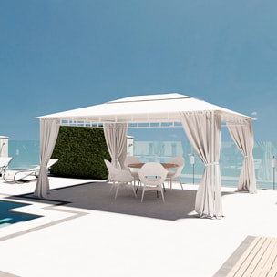 Gazebo Da Giardino 3x4 M Con Tende Laterali Richiudibili Struttura In Acciaio Robusto Copertura Impermeabile 180 g/m² 4 Teli Laterali Esterno Bianco