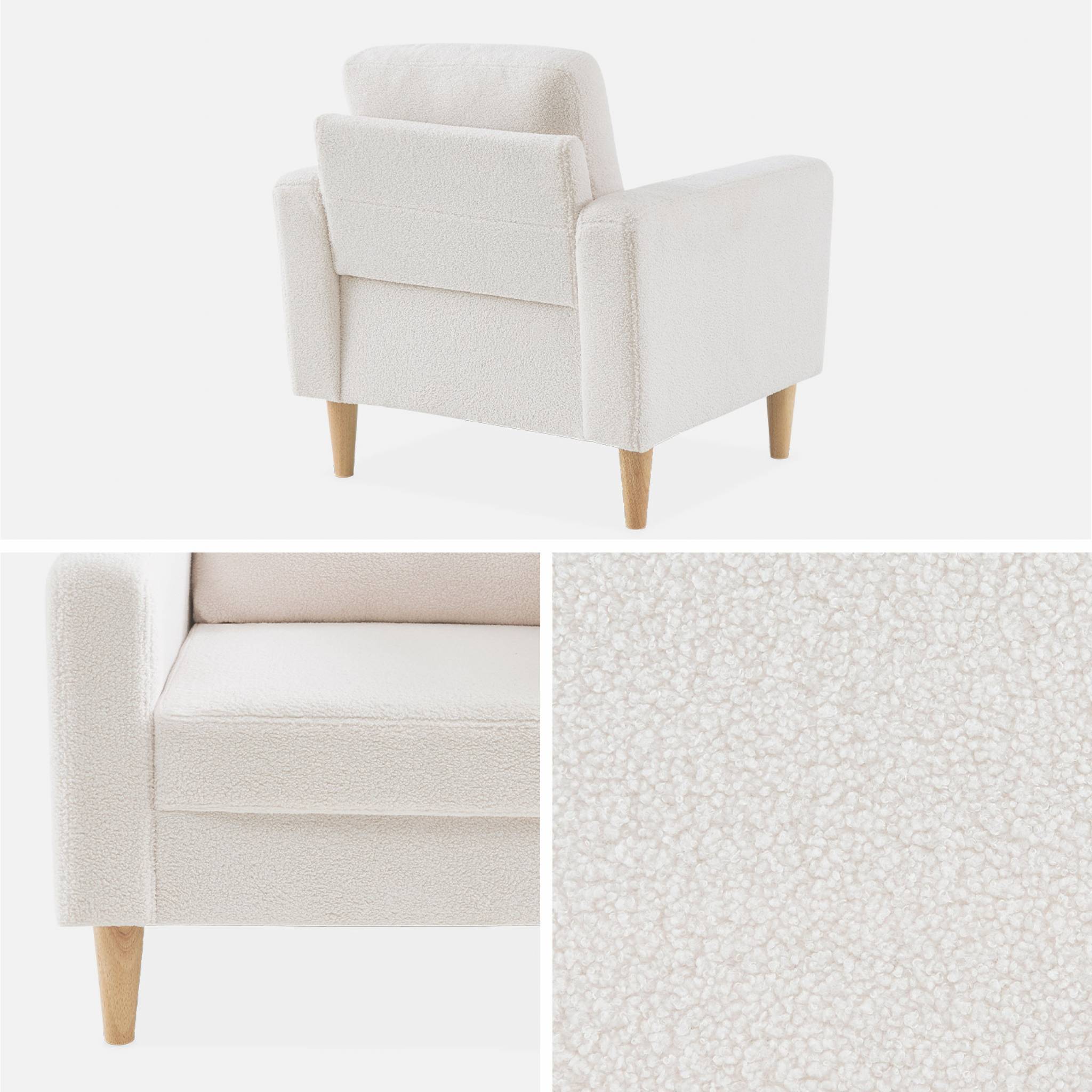 Fauteuil à bouclettes blanc cassé. scandinave  - Bjorn - Canapé 1 place fixe droit pieds bois