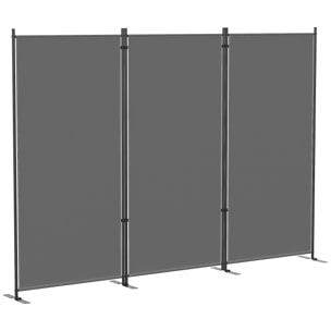 Paravent 260x180cm séparateur de pièce brise vue autoportant métal polyester gris