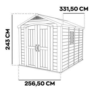 Factor 8x11 - Casetta da Giardino 256,50x243x331,50 cm 2 Ante per deposito attrezzi finitura effetto legno in Resina Beige