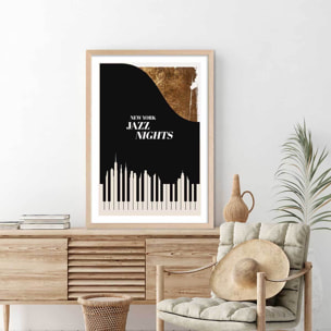 Poster new york jazz night Affiche + cadre en bois - Chêne