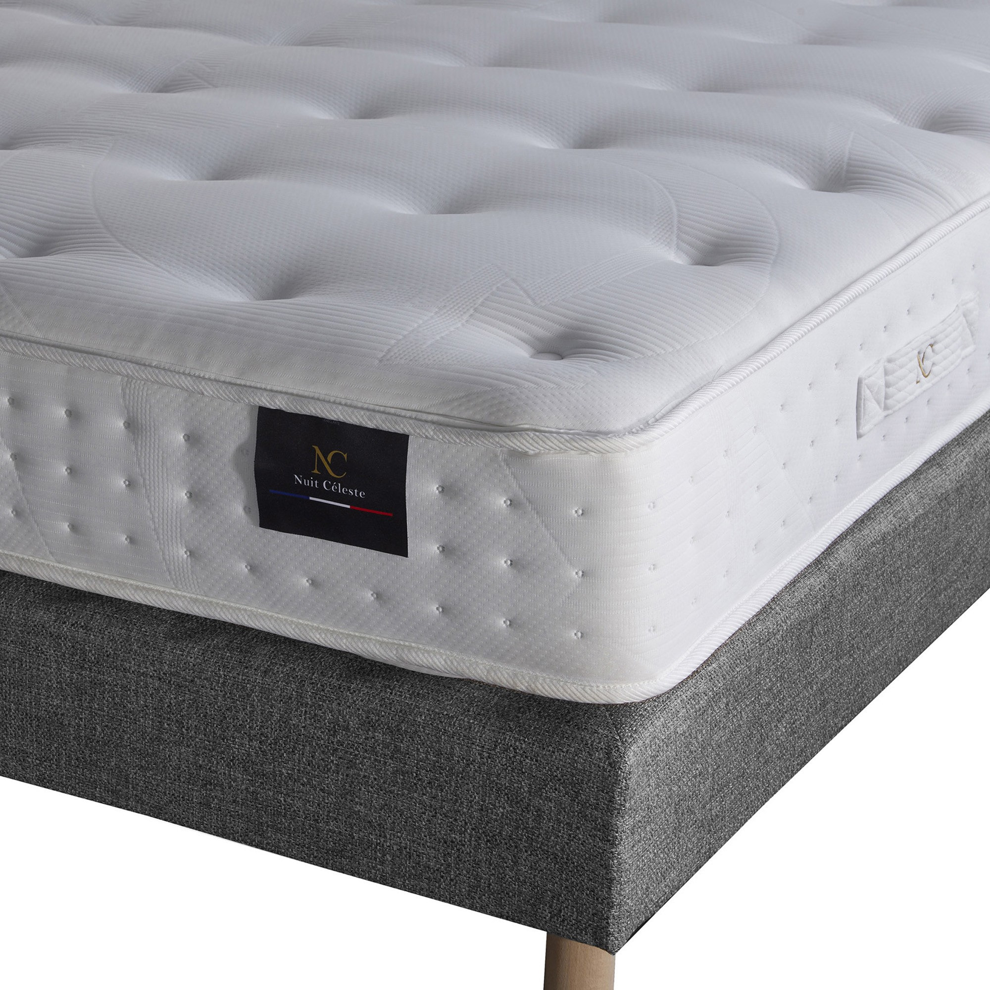 Ensemble Reflet - Matelas ressorts ensachés éco-conçu - Sommier Gris éléphant