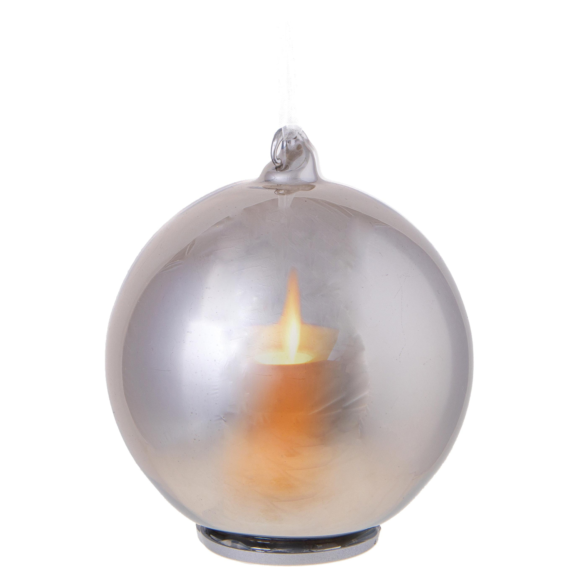 Sfera con Candela con Led - Pezzi 6 - Colore Grigio - 10x10Hx10cm - Bianchi Dino