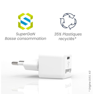 Chargeur GREEN_E USB-C 30W Blanc Origine France Garantie