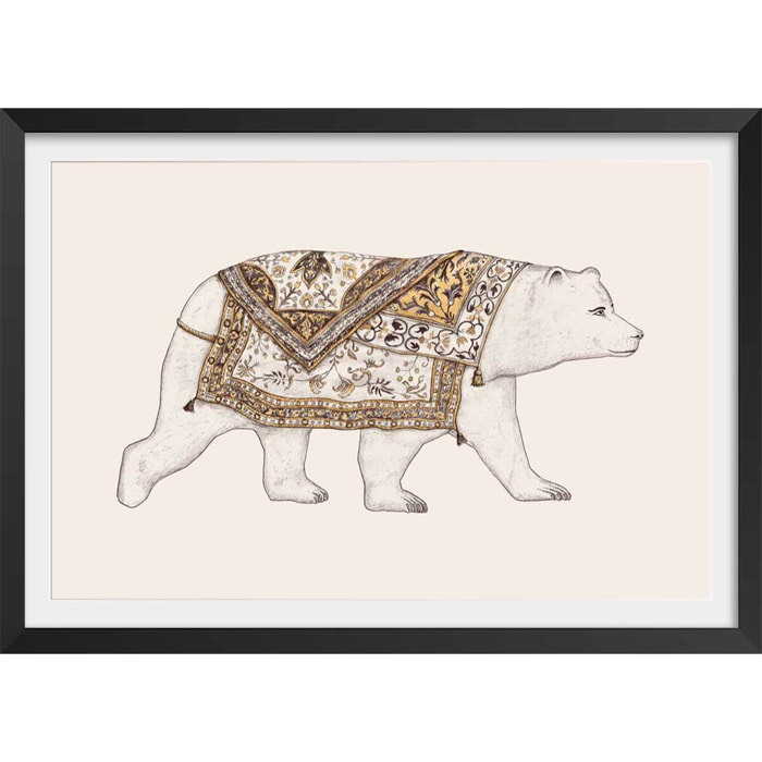 Affiche enfant ourse blanche  Affiche + cadre en bois - Noir