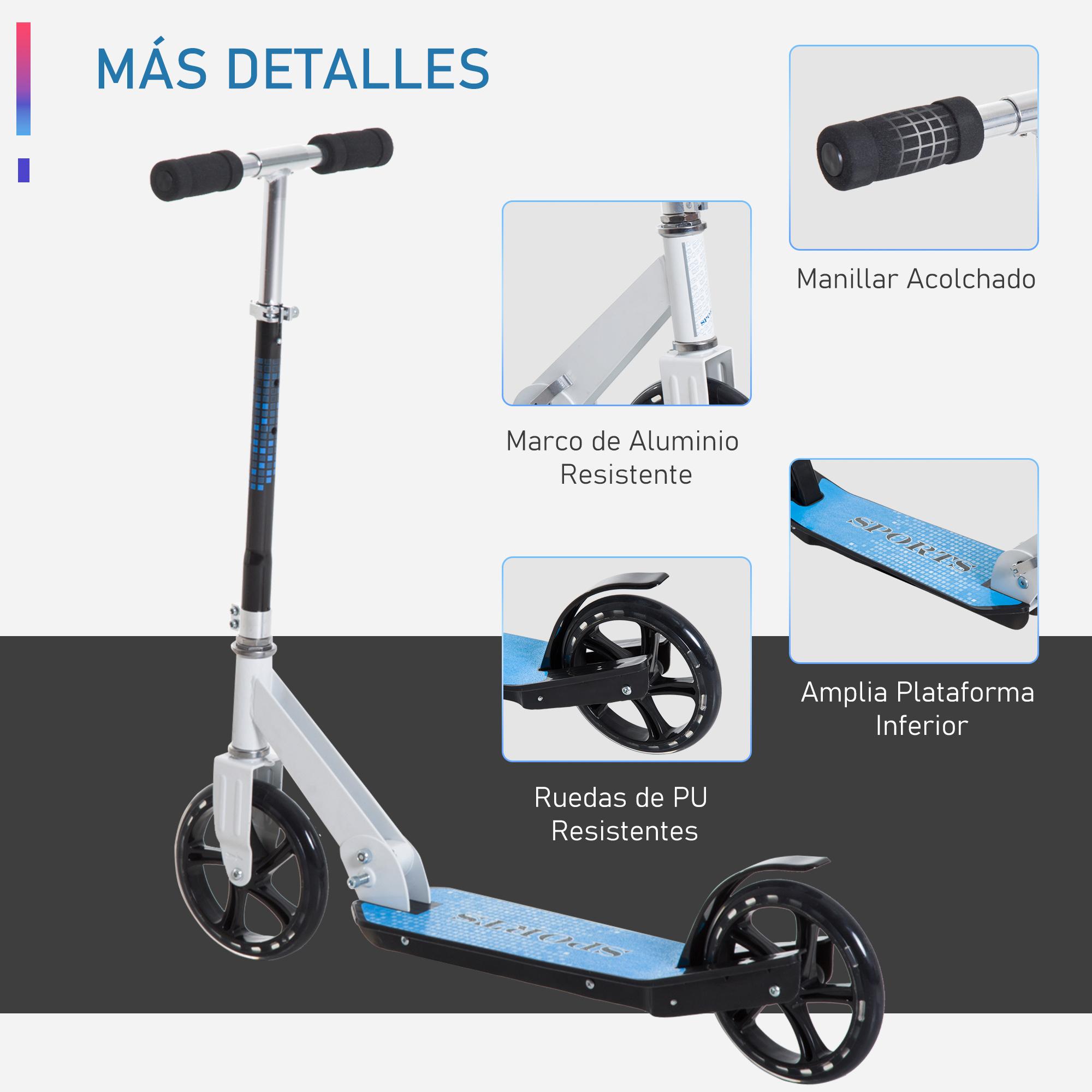 Patinete Para Niños Ligero Aluminio 84x34x86-96 cm Blanco