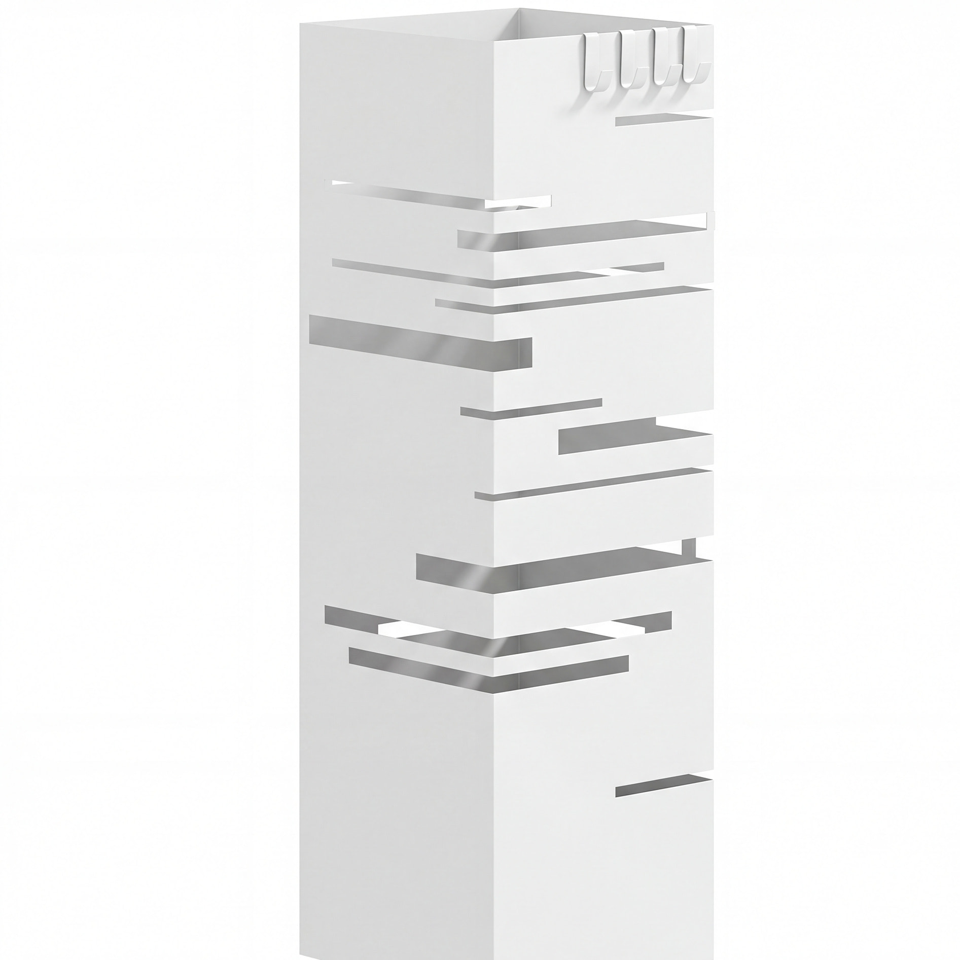 ParagÃƒÂ¼ero Metálico, Soporte de Paraguas con 4 Ganchos y Bandeja de Goteo Extraíble, ParagÃƒÂ¼ero Blanco para Entrada, Oficina, 15,5x15,5x49 cm