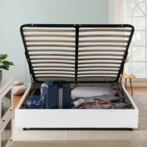Ensemble lit coffre Venise & Matelas | Mémoire de Forme et Mousse aérée SYSTEME AIR-V | Espace de Stockage jusqu'à 900 L | Simili cuir | Blanc