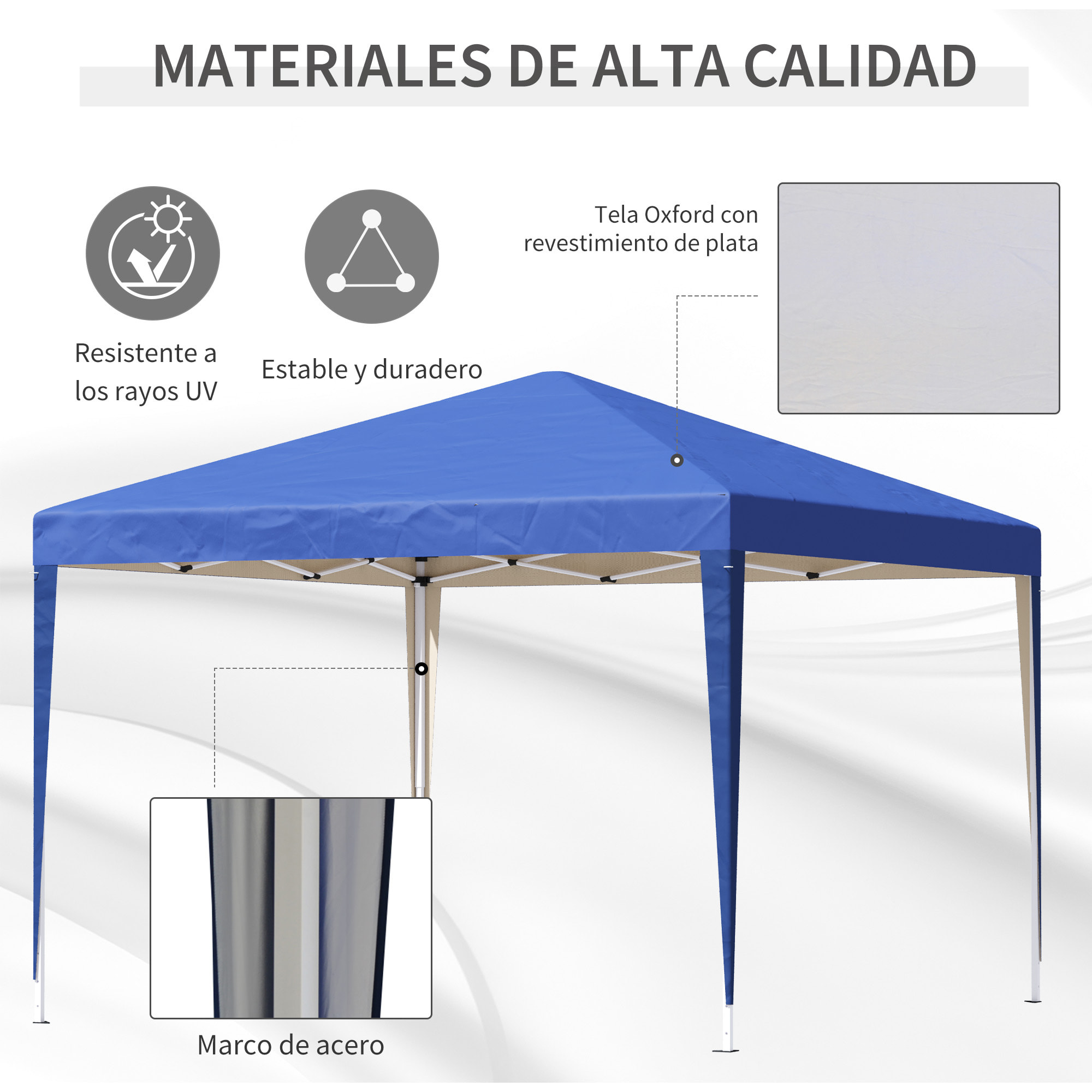 Carpa Plegable Gazebo 3x3 m Cenador Plegable con Altura Ajustable en 3 Niveles Toldo Anti-UV y Bolsa de Transporte para Camping Fiestas Azul