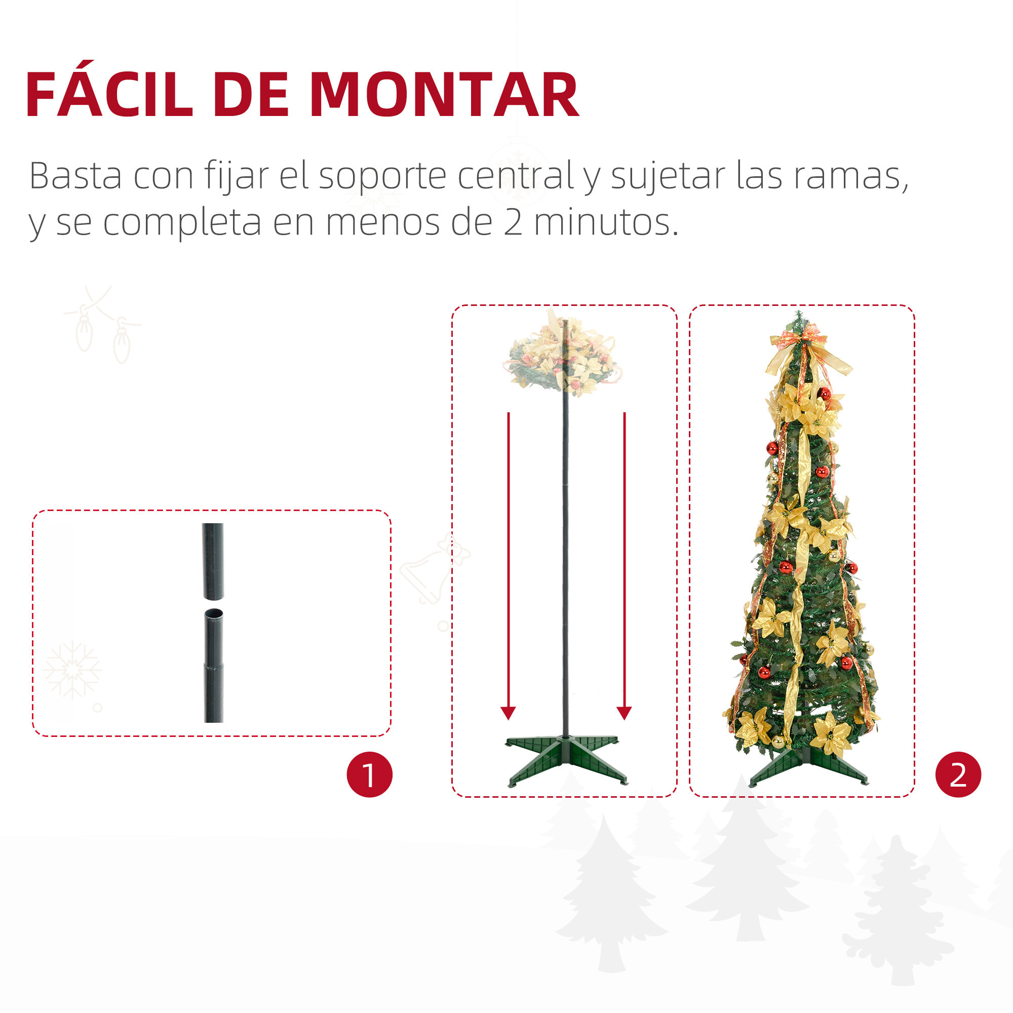 Árbol de Navidad 180 cm Árbol de Navidad Artificial Plegable con Luces LED y Adornos Pre-instalados Árbol Navideño para Interior Verde