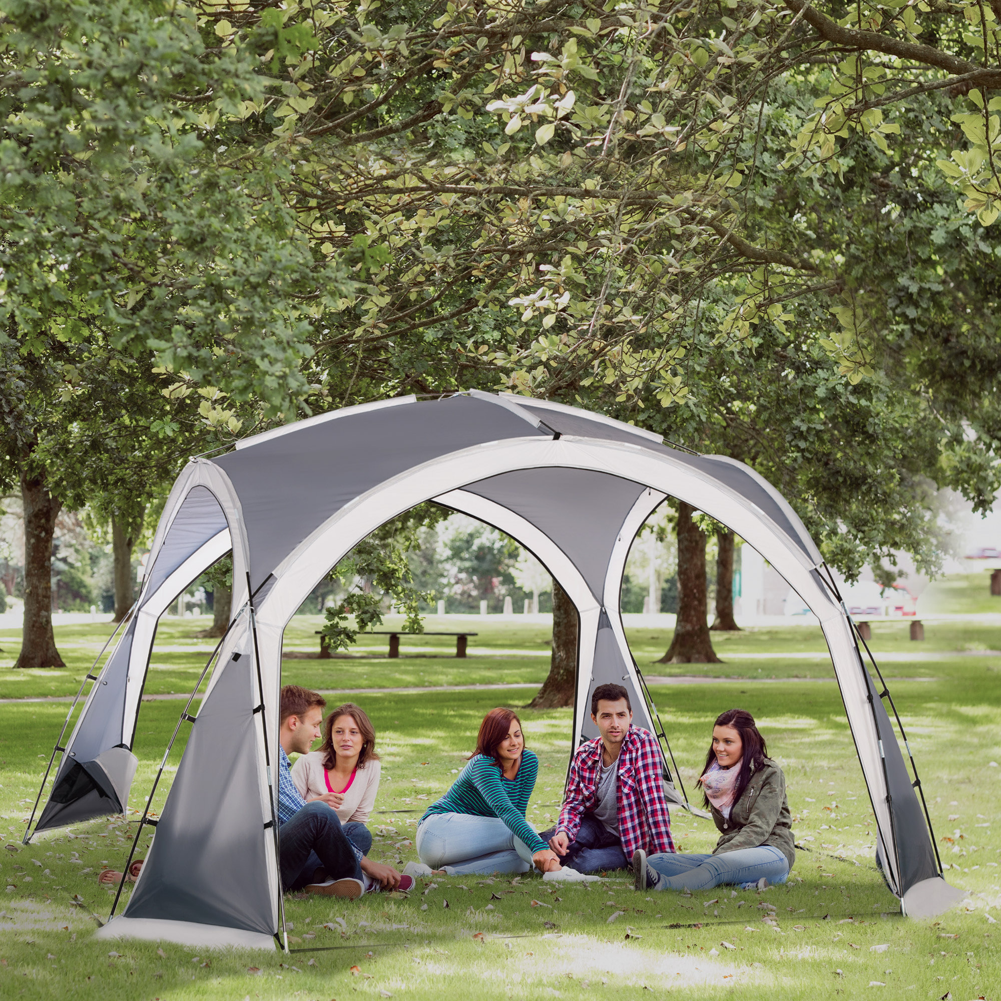 Carpa Portátil para 6-8 Personas Carpa de Camping con 4 Mosquiteros Gancho y Bolsa de Transporte Anti-UV para Pescar Senderismo 350x350x230 cm Gris y Blanco