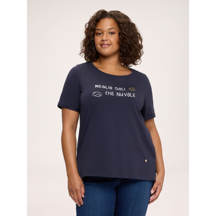 Fiorella Rubino - T-shirt in cotone con scritta ironica - Blu