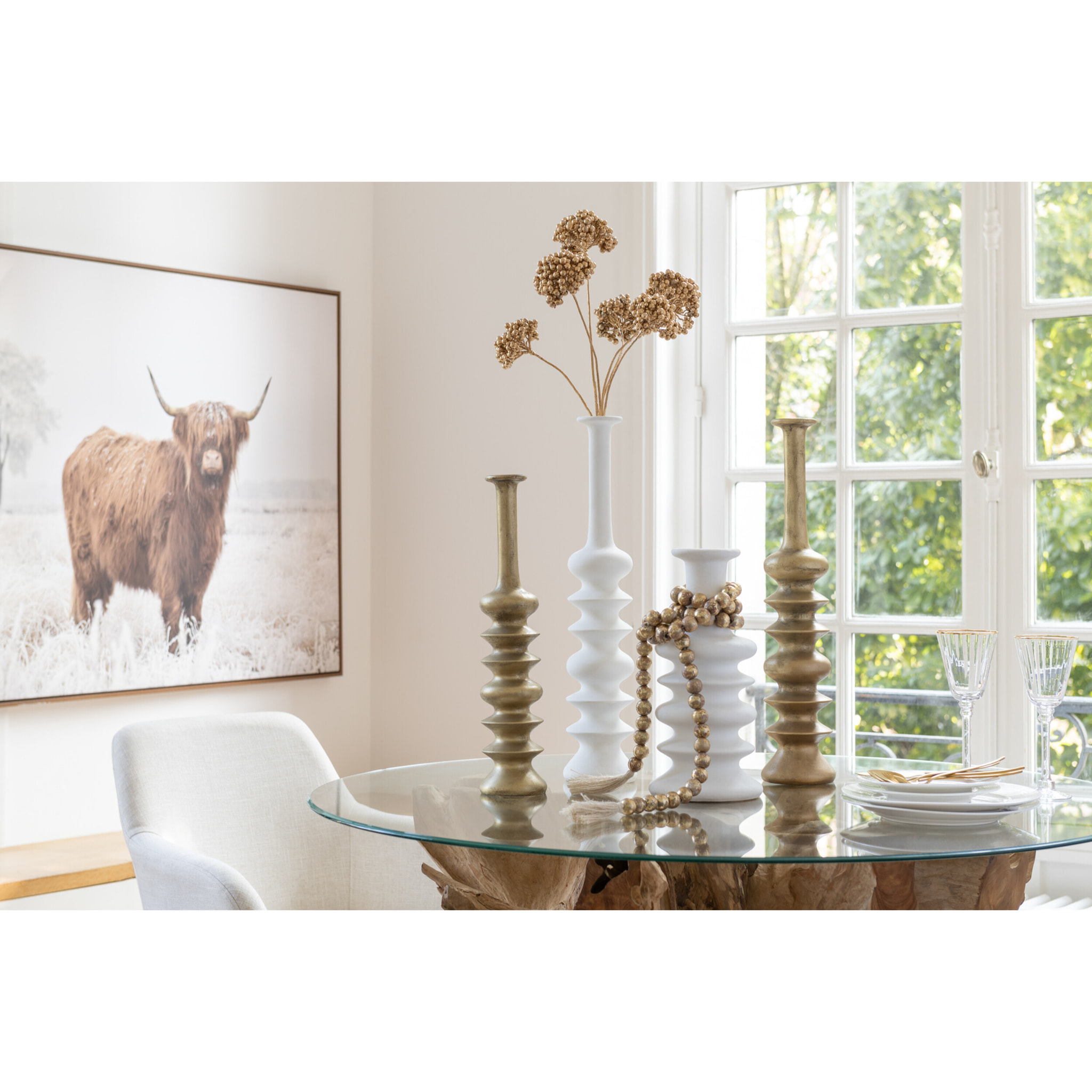 J-Line assiette Rayée - porcelaine - blanc - 6 pcs