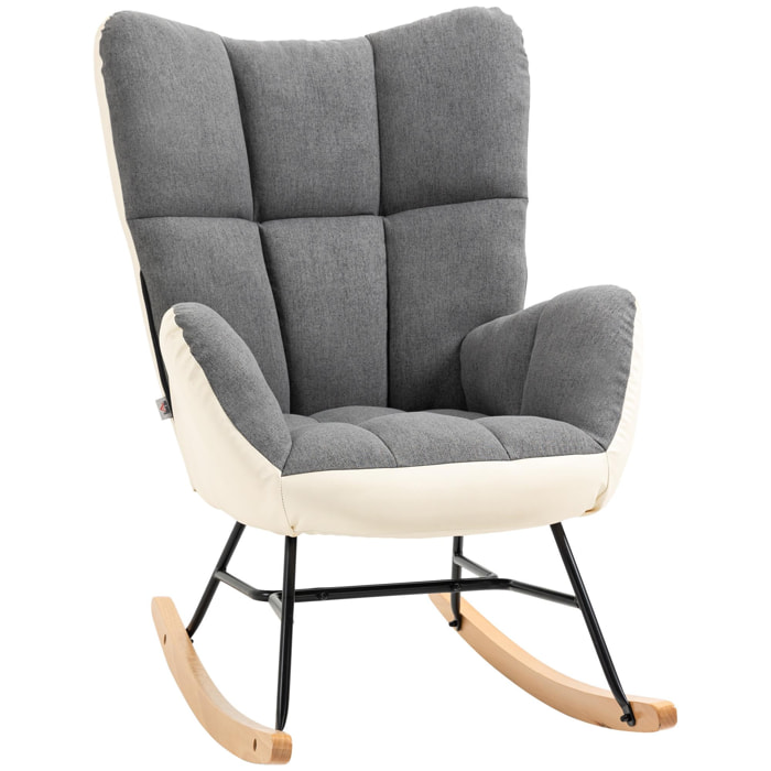 Sillón Mecedora Silla Balancín Tapizada en Lino Moderno con Respaldo Alto y Patas de Madera para Salón Dormitorio Carga 150 kg 42x46x47 cm Gris