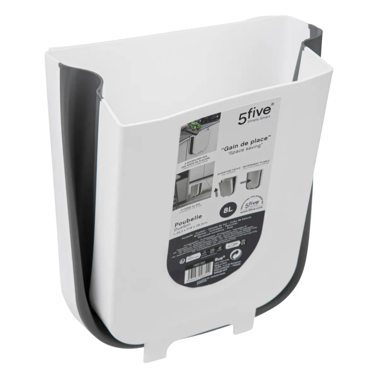 Poubelle rétractable 8L noir et blanc