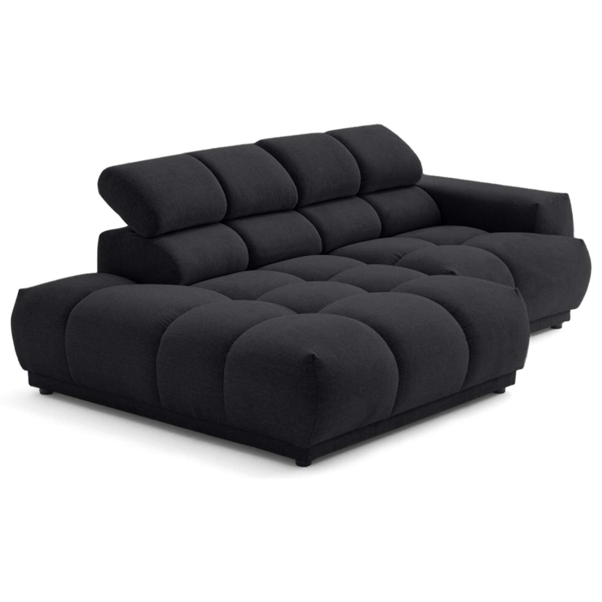Matera - canapé d'angle gauche 4 places avec têtières réglables en tissu texturé - Noir