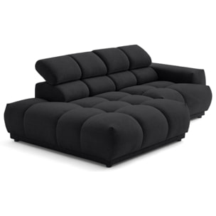 Matera - canapé d'angle gauche 4 places avec têtières réglables en tissu texturé - Noir