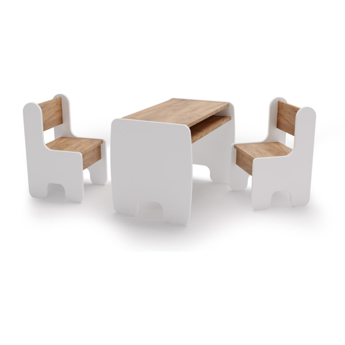 Set TIMI per Bambini con Tavolino e due Sedie Bianco e Rovere