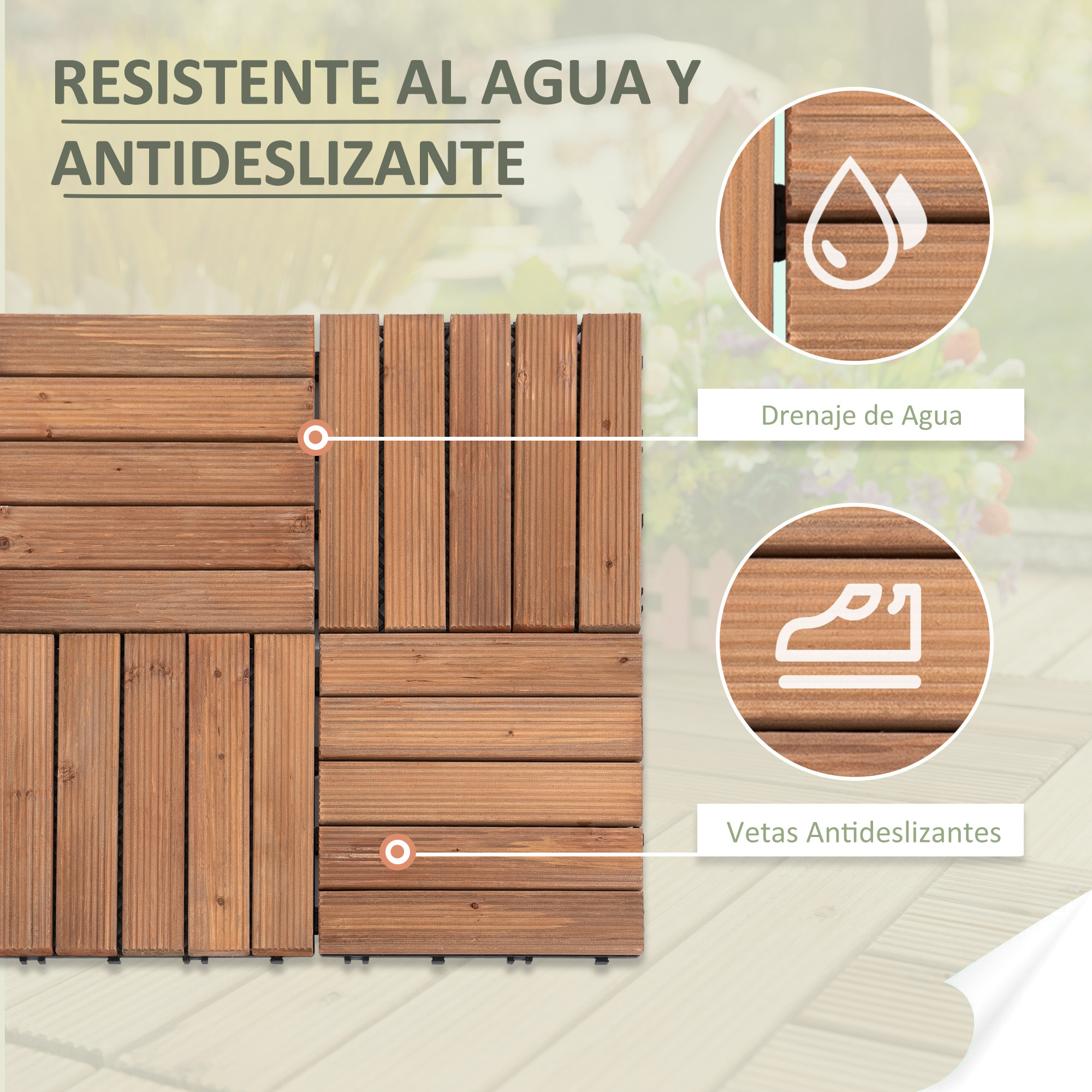 Set 27 Baldosas de Madera 30x30cm con Área de 2,5 m² para Balcón Terraza Jardín