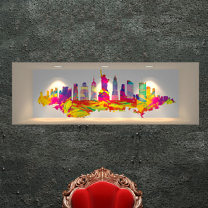 Stickers muraux 3D | Sticker Mural Autocollant effet 3D New-York Design multicolore - Stickers adhésifs 3D Chambre Salon Trompe l'oeil