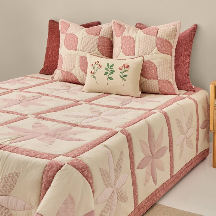 Edredón patchwork 250 g reversible Ritpatcolha color rosa 100% Algodón