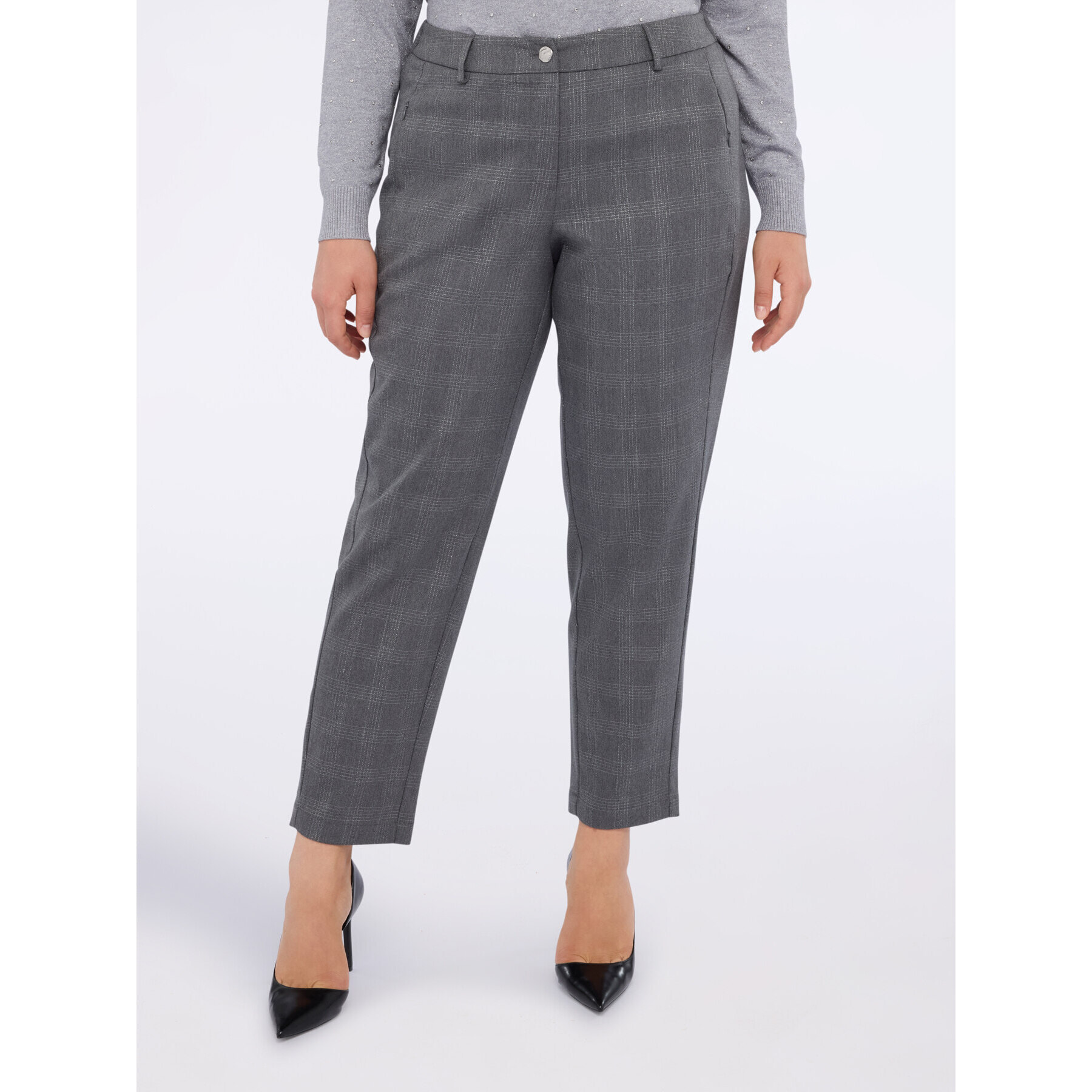 Fiorella Rubino - Pantaloni balloon stampa a quadri con filo lurex - Grigio