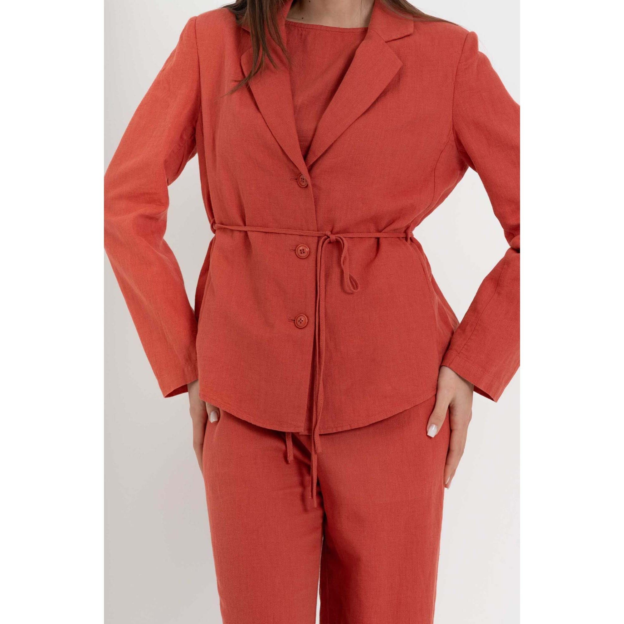 Kocca - Giacca blazer da donna in lino e cotone con cintura Donna