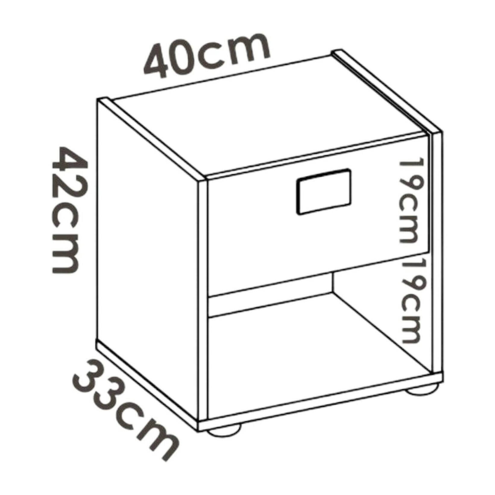 Comodino Catinaccio, Tavolino da notte, Comò basso a 1 cassetto, 40x33h42 cm, Bianco e Rovere