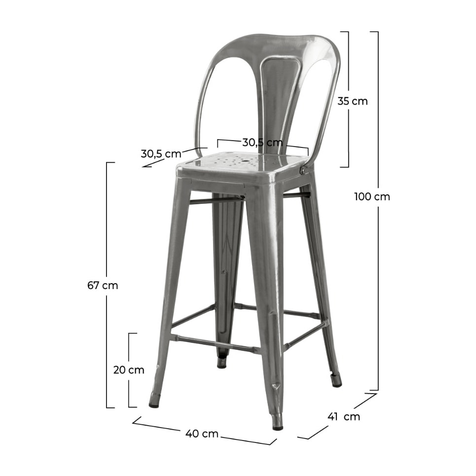 Lot de 2 chaises pour îlot central 67 cm en métal chrome - Indus