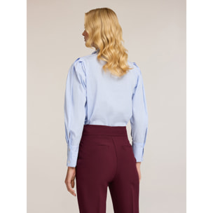 Motivi - Blusa de popelina de algodón con lazo - Light - blue