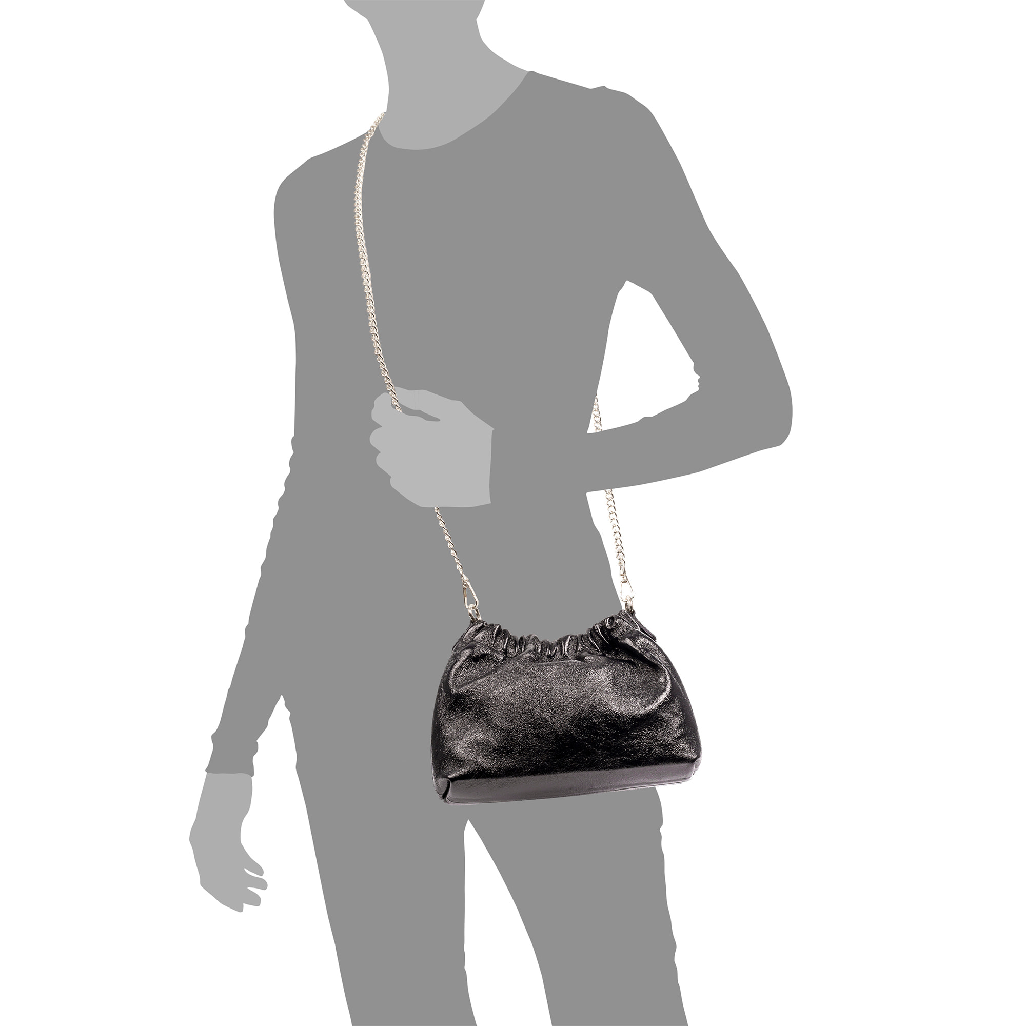 Ascea borsa a tracolla in pelle autentica laminata con tracolla in metallo