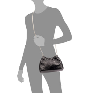 Ascea borsa a tracolla in pelle autentica laminata con tracolla in metallo