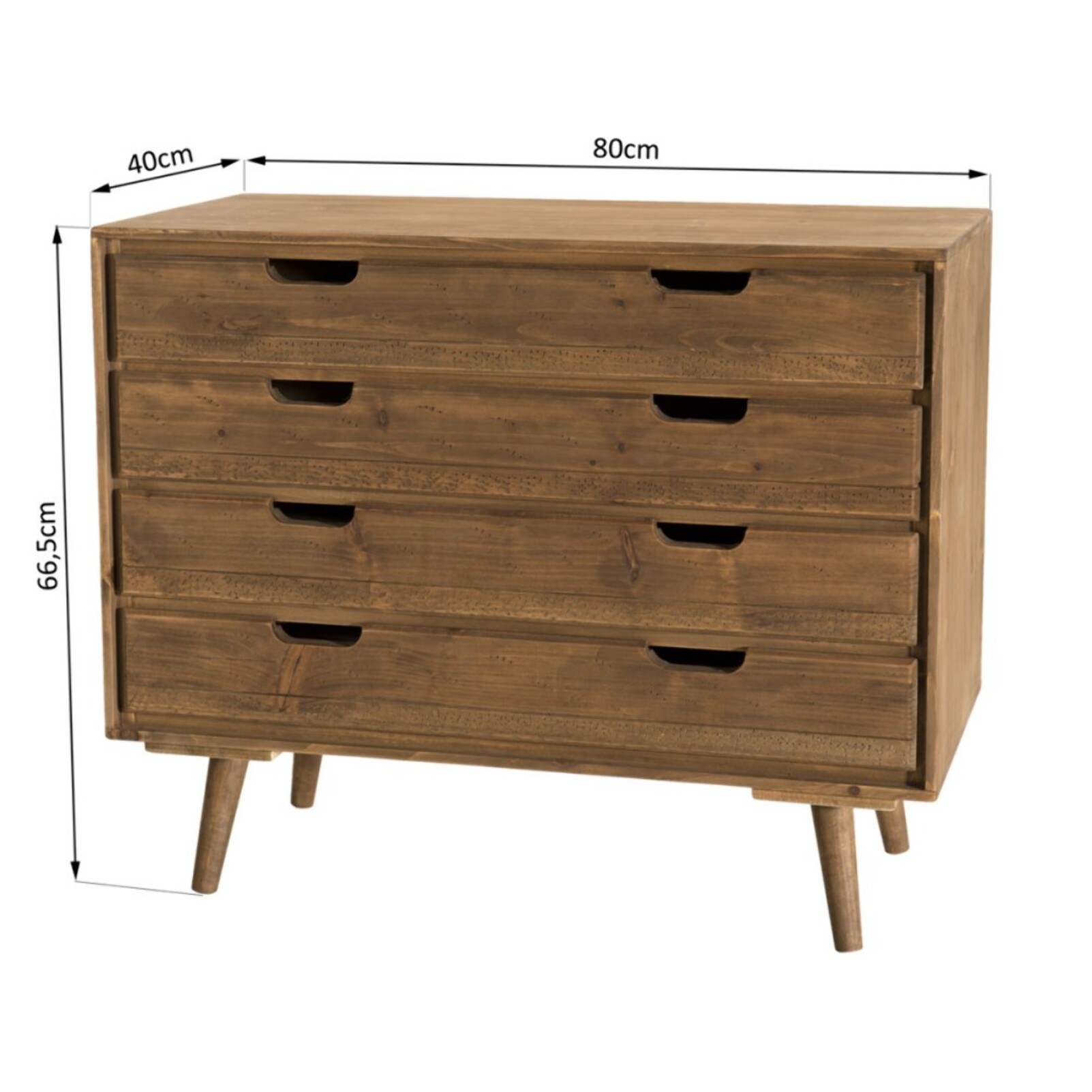 ANDY - Commode scandi bois marron 4 tiroirs Sapin