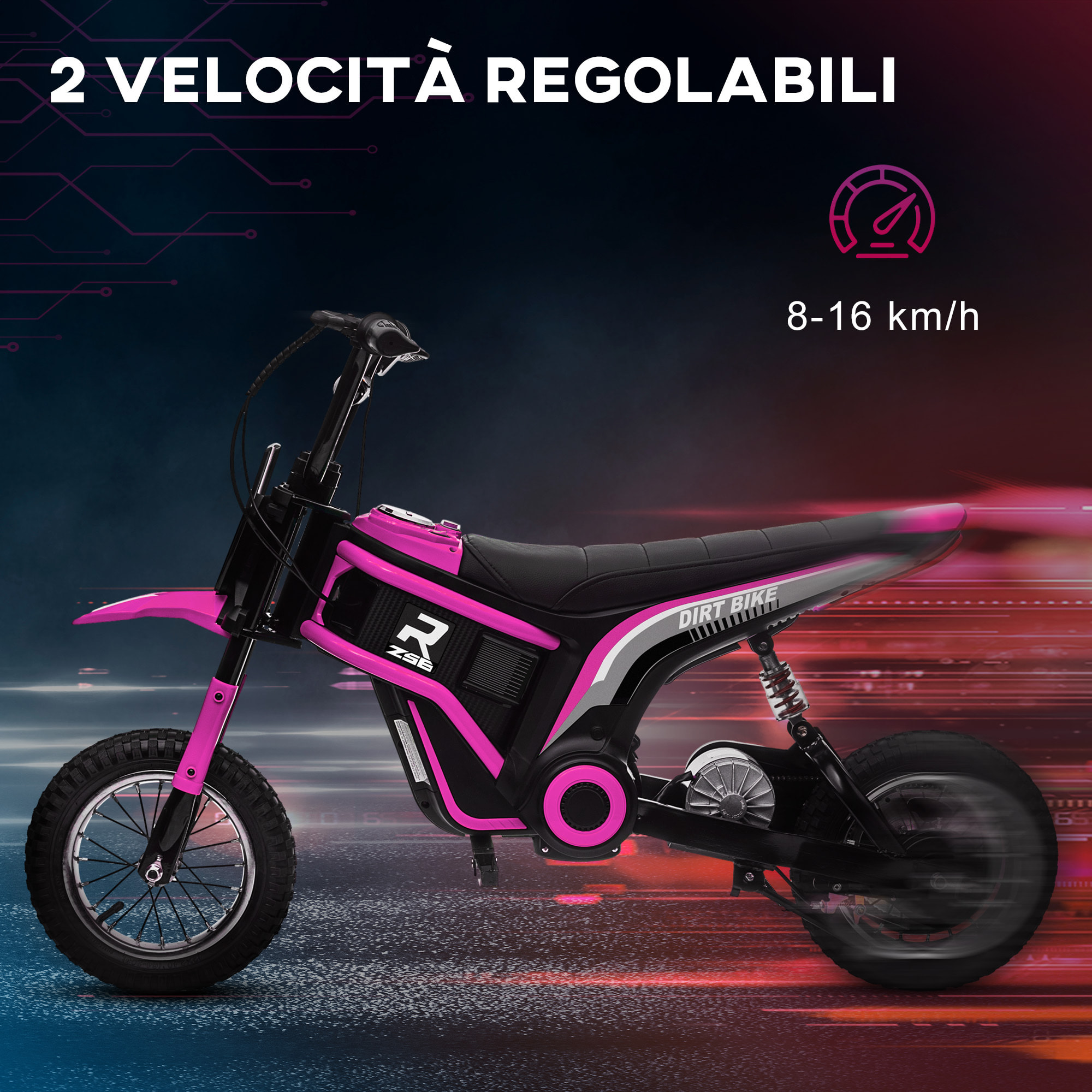 HOMCOM Moto Elettrica per Bambini con Acceleratore Manuale, 2 Velocità 8-16km/h, Età 8-12 Anni, Rosa