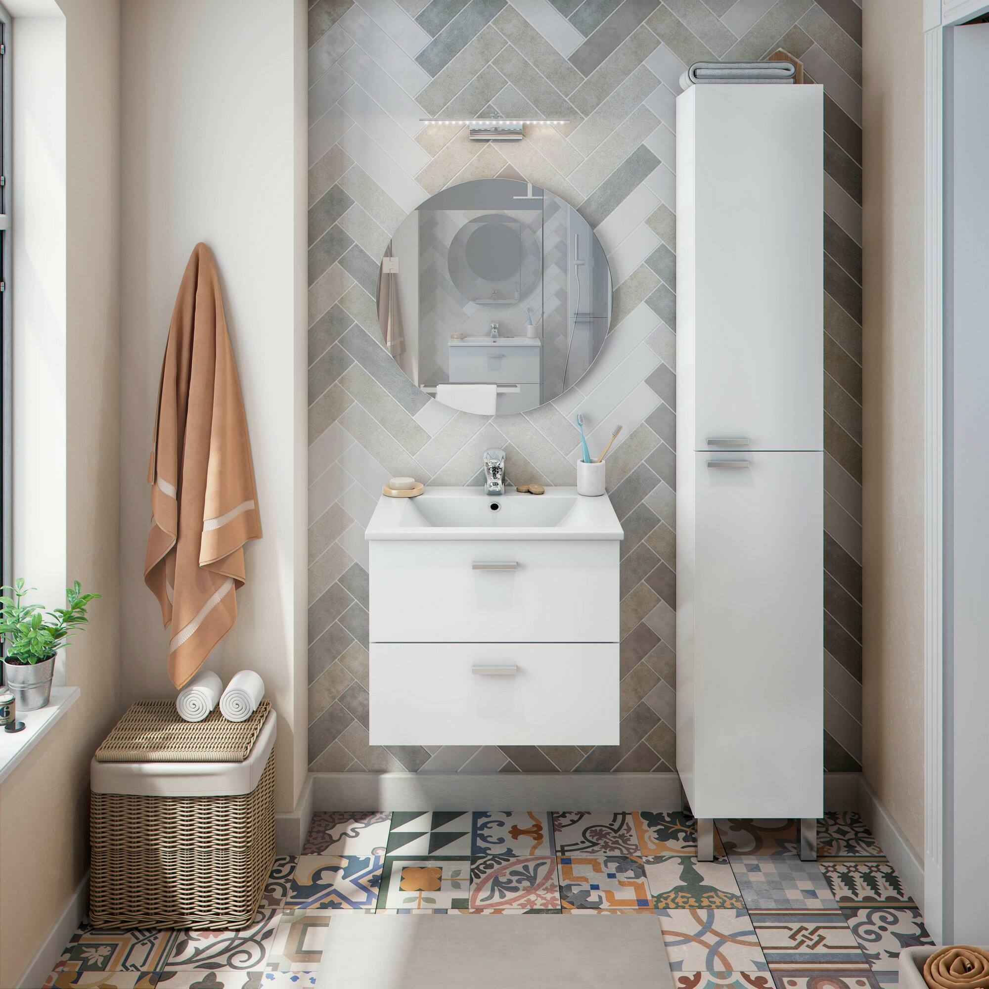 Mobile sottolavabo Doksuri, Mobiletto da bagno, Contenitore porta lavabo, Armadio per lavandino, 60x45 h50 cm, Bianco lucido