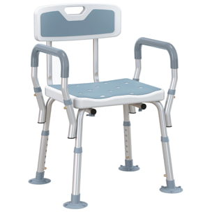 Chaise de douche siège de douche ergonomique hauteur réglable pieds antidérapants max. 136 Kg alu HDPE blanc bleu