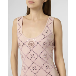 PHILIPP PLEIN Long Tank Dress Rhomb Flowers Strass