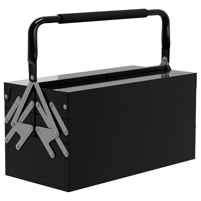 Caja de Herramientas Metálica, Maletín de Herramientas de Acero Plegable con 5 Bandejas y Asa, para Taller, Garaje, 45x20x34,5 cm, Negro