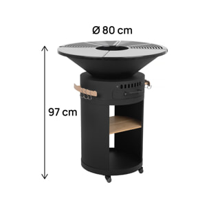 Barbecue plancha brasero à charbon et bois "Cesar premium" - Ø 81 cm - Noir