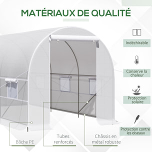Serre de jardin tunnel surface sol 8 m² 4 x 2 x 2 m châssis tubulaire renforcé 18 mm 6 fenêtres blanc