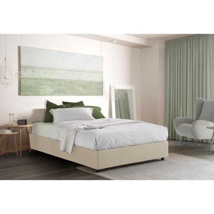 Letto matrimoniale Adele, Letto contenitore con rivestimento in tessuto, 100% Made in Italy, Apertura frontale, con materasso Cm 140x190 incluso, Beige