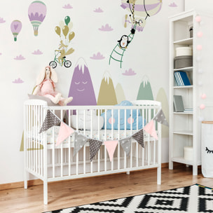 Stickers muraux enfants - Décoration chambre bébé - Autocollant Sticker mural géant enfant montagnes scandinaves ANIMAUX DRÔLES ET AMIS