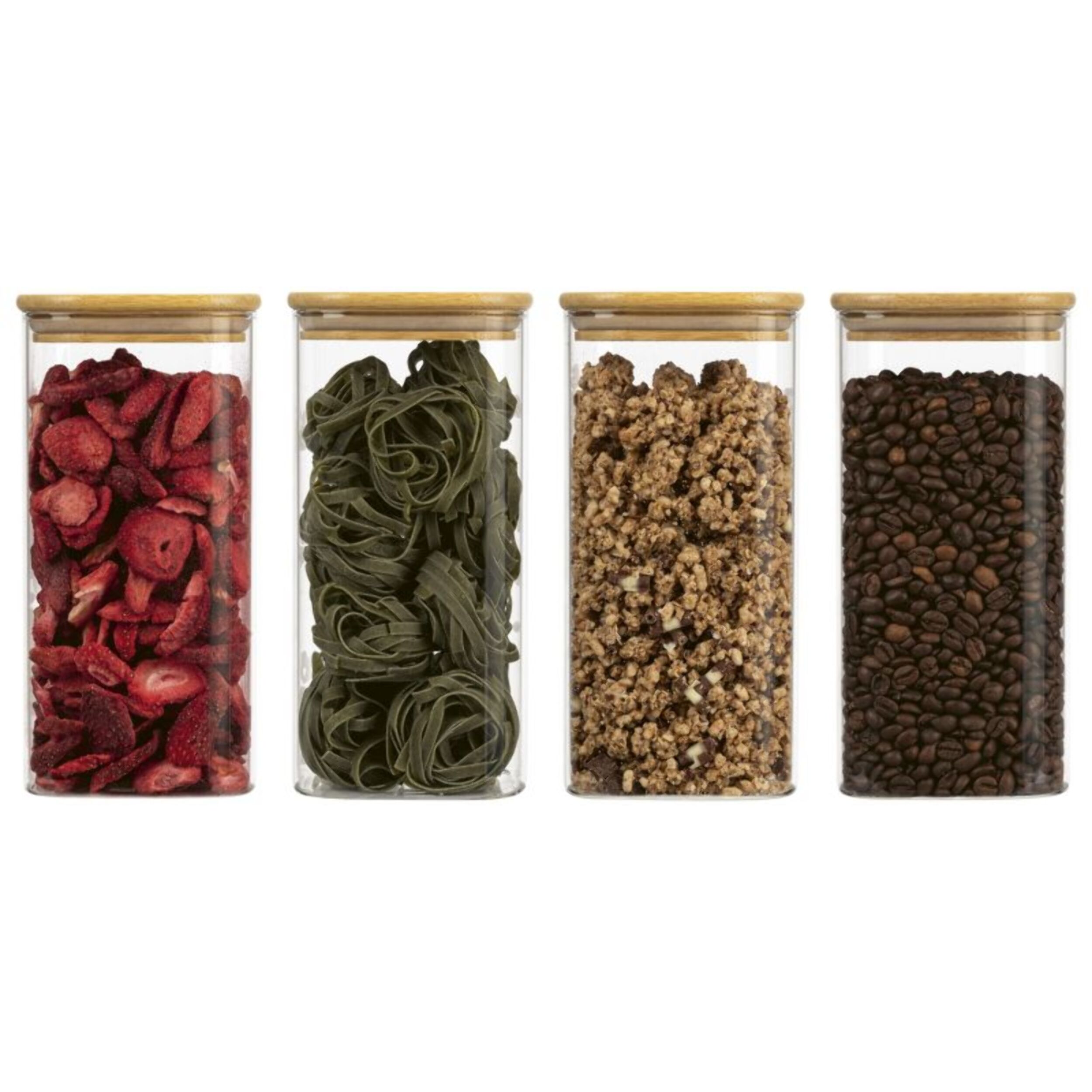 Set 4 bocaux en verre conception angulaire et couvercle en bois de haute qualité Classbach C-VD4027