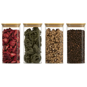 Set 4 bocaux en verre conception angulaire et couvercle en bois de haute qualité Classbach C-VD4027