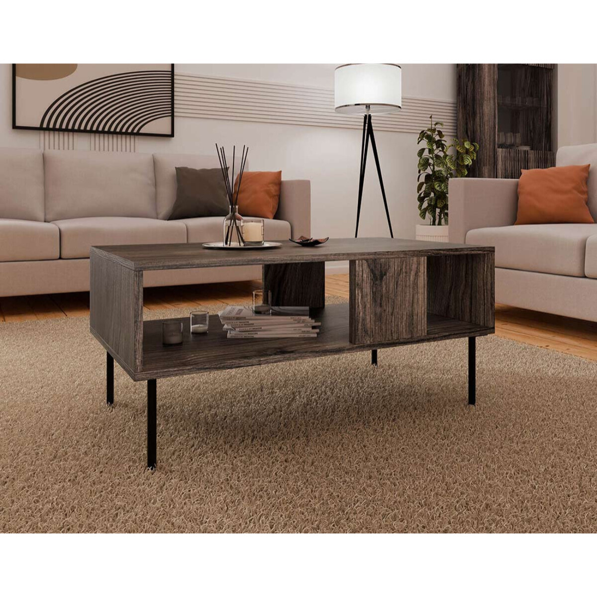 Franco - table basse - effet bois - 1 niche - 100 cm - Bois