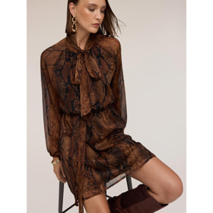 Motivi - Vestito corto drappeggiato con stampa pitone - Marrone