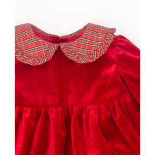 Vestido de terciopelo con cuello y lazo de cuadros rojo