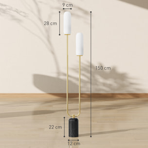 Lampadaire design art déco H.150 cm effet marbre noir métal doré verre dépoli blanc